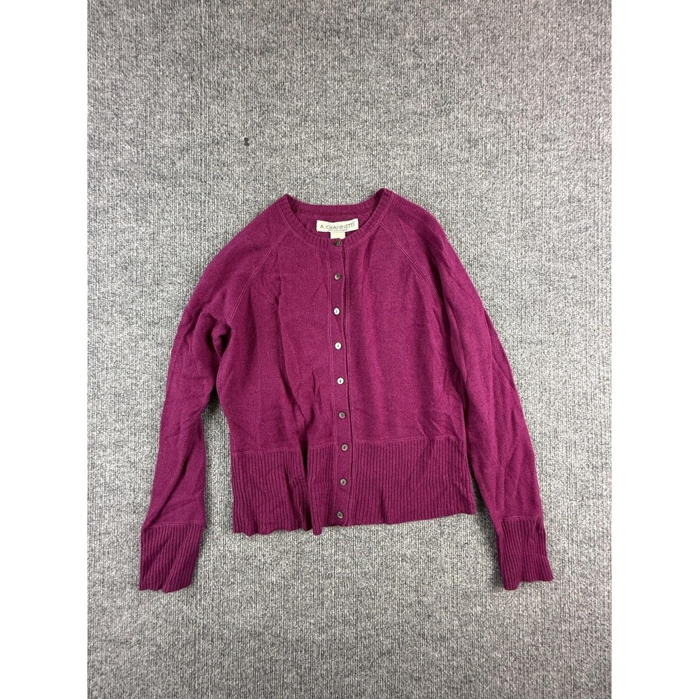 VTG A. Giannetti Cardigan Sweater Womens Small Purple 100% Cashmere Button Front